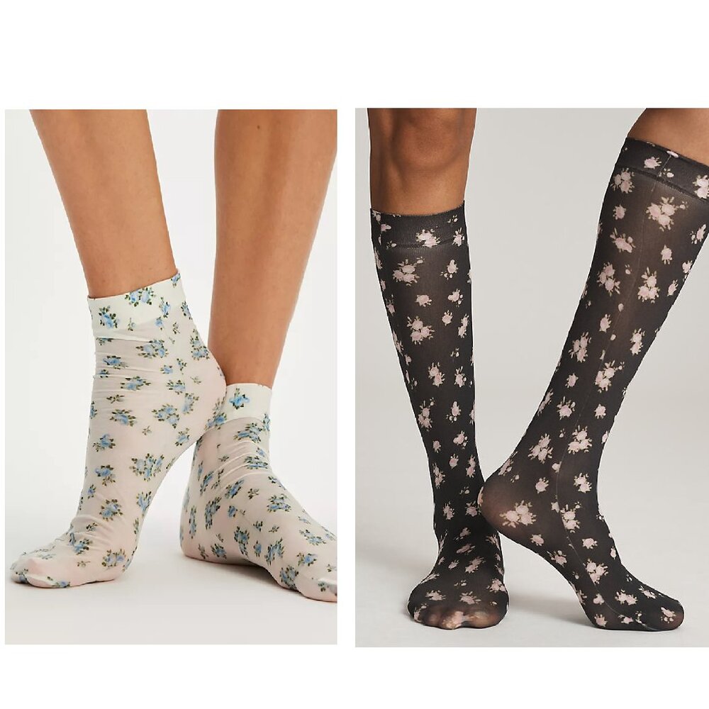 NWT $78 FOR LOVE & LEMONS TWO PAIRS OF FLORAL ASST'D LENGTH SOCKS 0/S